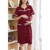 Ekouaer Nightgowns for Women House Dress with Pockets Button Down Sleepshirt Short Sleeve Nightshirt Housecoat S-XXXL(Wine Red)
