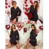 Ekouaer Satin Nightgowns for Women Silk Sleepwear Button Down Sleepshirt 3/4 Sleeve V-Neck Nightshirts with Pockets(01 Black)