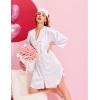 Ekouaer Satin Nightgowns for Women Silk Sleepwear Button Down Sleepshirt 3/4 Sleeve V-Neck Nightshirts with Pockets(01 White)