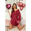 Ekouaer Satin Nightgowns for Women Silk Sleepwear Button Down Sleepshirt 3/4 Sleeve V-Neck Nightshirts with Pockets(01 Wine Red)
