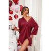Ekouaer Satin Nightgowns for Women Silk Sleepwear Button Down Sleepshirt 3/4 Sleeve V-Neck Nightshirts with Pockets(01 Wine Red)