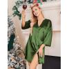 Ekouaer Satin Nightgowns for Women Silk Sleepwear Button Down Sleepshirt 3/4 Sleeve V-Neck Nightshirts with Pockets(Army Green)