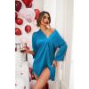 Ekouaer Satin Nightgowns for Women Silk Sleepwear Button Down Sleepshirt 3/4 Sleeve V-Neck Nightshirts with Pockets(Blue)