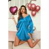 Ekouaer Satin Nightgowns for Women Silk Sleepwear Button Down Sleepshirt 3/4 Sleeve V-Neck Nightshirts with Pockets(Blue)