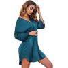 Ekouaer Satin Nightgowns for Women Silk Sleepwear Button Down Sleepshirt 3/4 Sleeve V-Neck Nightshirts with Pockets(Blue Green)