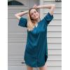 Ekouaer Satin Nightgowns for Women Silk Sleepwear Button Down Sleepshirt 3/4 Sleeve V-Neck Nightshirts with Pockets(Blue Green)