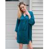 Ekouaer Satin Nightgowns for Women Silk Sleepwear Button Down Sleepshirt 3/4 Sleeve V-Neck Nightshirts with Pockets(Blue Green)