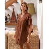 Ekouaer Satin Nightgowns for Women Silk Sleepwear Button Down Sleepshirt 3/4 Sleeve V-Neck Nightshirts with Pockets(Brown)
