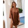 Ekouaer Satin Nightgowns for Women Silk Sleepwear Button Down Sleepshirt 3/4 Sleeve V-Neck Nightshirts with Pockets(Brown)