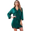 Ekouaer Satin Nightgowns for Women Silk Sleepwear Button Down Sleepshirt 3/4 Sleeve V-Neck Nightshirts with Pockets(Dark Green)