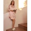 Ekouaer Satin Nightgowns for Women Silk Sleepwear Button Down Sleepshirt 3/4 Sleeve V-Neck Nightshirts with Pockets(Dark Pink)