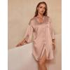 Ekouaer Satin Nightgowns for Women Silk Sleepwear Button Down Sleepshirt 3/4 Sleeve V-Neck Nightshirts with Pockets(Dark Pink)