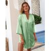 Ekouaer Satin Nightgowns for Women Silk Sleepwear Button Down Sleepshirt 3/4 Sleeve V-Neck Nightshirts with Pockets(Light Green)