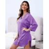 Ekouaer Satin Nightgowns for Women Silk Sleepwear Button Down Sleepshirt 3/4 Sleeve V-Neck Nightshirts with Pockets(Light Purple)
