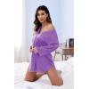 Ekouaer Satin Nightgowns for Women Silk Sleepwear Button Down Sleepshirt 3/4 Sleeve V-Neck Nightshirts with Pockets(Light Purple)