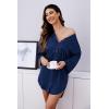 Ekouaer Satin Nightgowns for Women Silk Sleepwear Button Down Sleepshirt 3/4 Sleeve V-Neck Nightshirts with Pockets(Navy Blue)