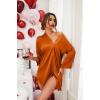 Ekouaer Satin Nightgowns for Women Silk Sleepwear Button Down Sleepshirt 3/4 Sleeve V-Neck Nightshirts with Pockets(Orange)