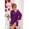Ekouaer Satin Nightgowns for Women Silk Sleepwear Button Down Sleepshirt 3/4 Sleeve V-Neck Nightshirts with Pockets(Purple)