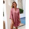 Ekouaer Satin Nightgowns for Women Silk Sleepwear Button Down Sleepshirt 3/4 Sleeve V-Neck Nightshirts with Pockets(Purple Red)