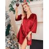Ekouaer Satin Nightgowns for Women Silk Sleepwear Button Down Sleepshirt 3/4 Sleeve V-Neck Nightshirts with Pockets(Red)
