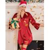 Ekouaer Satin Nightgowns for Women Silk Sleepwear Button Down Sleepshirt 3/4 Sleeve V-Neck Nightshirts with Pockets(Red)