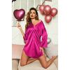 Ekouaer Satin Nightgowns for Women Silk Sleepwear Button Down Sleepshirt 3/4 Sleeve V-Neck Nightshirts with Pockets(Rose Red)