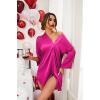 Ekouaer Satin Nightgowns for Women Silk Sleepwear Button Down Sleepshirt 3/4 Sleeve V-Neck Nightshirts with Pockets(Rose Red)