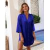 Ekouaer Satin Nightgowns for Women Silk Sleepwear Button Down Sleepshirt 3/4 Sleeve V-Neck Nightshirts with Pockets(Snorkel Blue)