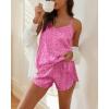 Ekouaer Satin Pajama Sets for Women 2 Piece Silky Cami Pj Set Soft Nightwear Lingerie Sleepwear Set(Hot Pink Leopard)