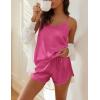 Ekouaer Satin Pajama Sets for Women 2 Piece Silky Cami Pj Set Soft Nightwear Lingerie Sleepwear Set(Rose Red)