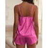 Ekouaer Satin Pajama Sets for Women 2 Piece Silky Cami Pj Set Soft Nightwear Lingerie Sleepwear Set(Rose Red)