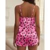 Ekouaer Satin Pajama Sets for Women 2 Piece Silky Cami Pj Set Soft Nightwear Lingerie Sleepwear Set(Rose Red Love Leopard)