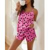Ekouaer Satin Pajama Sets for Women 2 Piece Silky Cami Pj Set Soft Nightwear Lingerie Sleepwear Set(Rose Red Love Leopard)