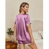 Ekouaer Silk Pajamas for Women Short Sleeve Satin Sleepwear Soft 2 Piece Pjs Shorts Set Loungewear,S-XX(Dark Pink)