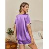 Ekouaer Silk Pajamas for Women Short Sleeve Satin Sleepwear Soft 2 Piece Pjs Shorts Set Loungewear,S-XX(Lavender)