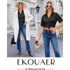 Ekouaer Silk Pajamas for Womens Set 2 Piece Satin Pjs Soft Button Down Sleepwear Wide Leg Long Pants with Pockets(Black)