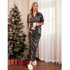 Ekouaer Silk Pajamas for Womens Set 2 Piece Satin Pjs Soft Button Down Sleepwear Wide Leg Long Pants with Pockets(Black-christmas)