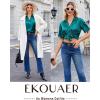 Ekouaer Silk Pajamas for Womens Set 2 Piece Satin Pjs Soft Button Down Sleepwear Wide Leg Long Pants with Pockets(Blue Green)