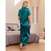 Ekouaer Silk Pajamas for Womens Set 2 Piece Satin Pjs Soft Button Down Sleepwear Wide Leg Long Pants with Pockets(Blue Green)