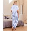 Ekouaer Silk Pajamas for Womens Set 2 Piece Satin Pjs Soft Button Down Sleepwear Wide Leg Long Pants with Pockets(Blue Striped)