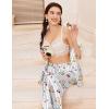 Ekouaer Silk Pajamas for Womens Set 2 Piece Satin Pjs Soft Button Down Sleepwear Wide Leg Long Pants with Pockets(Blue Striped Teddy)