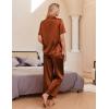 Ekouaer Silk Pajamas for Womens Set 2 Piece Satin Pjs Soft Button Down Sleepwear Wide Leg Long Pants with Pockets(Caramel)