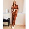 Ekouaer Silk Pajamas for Womens Set 2 Piece Satin Pjs Soft Button Down Sleepwear Wide Leg Long Pants with Pockets(Caramel)