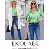 Ekouaer Silk Pajamas for Womens Set 2 Piece Satin Pjs Soft Button Down Sleepwear Wide Leg Long Pants with Pockets(Green White Stripe)