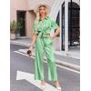 Ekouaer Silk Pajamas for Womens Set 2 Piece Satin Pjs Soft Button Down Sleepwear Wide Leg Long Pants with Pockets(Green White Stripe)