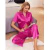 Ekouaer Silk Pajamas for Womens Set 2 Piece Satin Pjs Soft Button Down Sleepwear Wide Leg Long Pants with Pockets(Hot Pink)