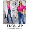 Ekouaer Silk Pajamas for Womens Set 2 Piece Satin Pjs Soft Button Down Sleepwear Wide Leg Long Pants with Pockets(Hot Pink)