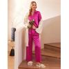Ekouaer Silk Pajamas for Womens Set 2 Piece Satin Pjs Soft Button Down Sleepwear Wide Leg Long Pants with Pockets(Hot Pink)