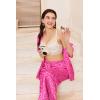Ekouaer Silk Pajamas for Womens Set 2 Piece Satin Pjs Soft Button Down Sleepwear Wide Leg Long Pants with Pockets(Hot Pink Leopard)
