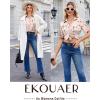 Ekouaer Silk Pajamas for Womens Set 2 Piece Satin Pjs Soft Button Down Sleepwear Wide Leg Long Pants with Pockets(Khaki-flower)